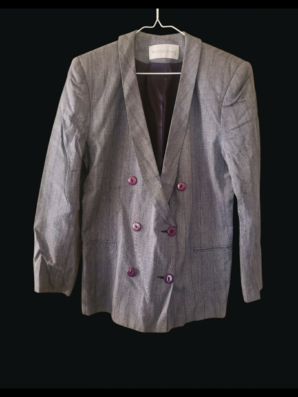 Vintage, Michelle Stuart Double-Breasted Gray Blazer With Shoulder Pads Size 10